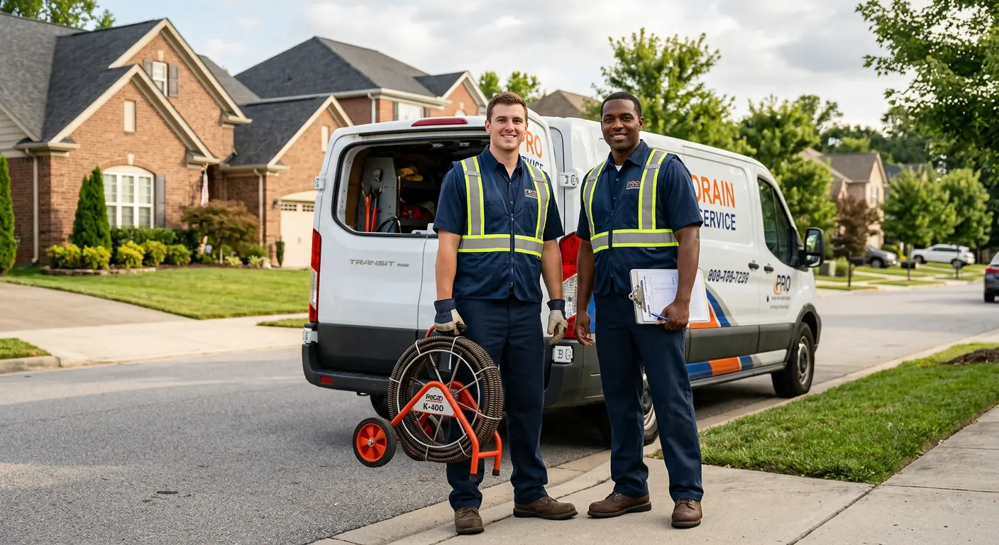 Sewer and drain service team with equipment ready for work in Meridian
